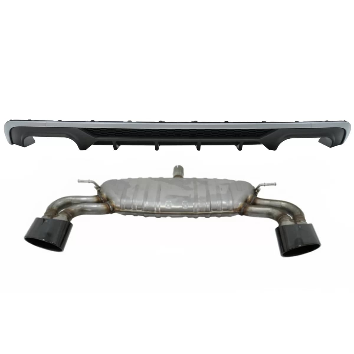 Rear Bumper Valance Diffuser with Exhaust System Black suitable for Audi A3 8V Facelift Hatchback Sportback (2016-2019) Standard Bumper (SE) S3 Design