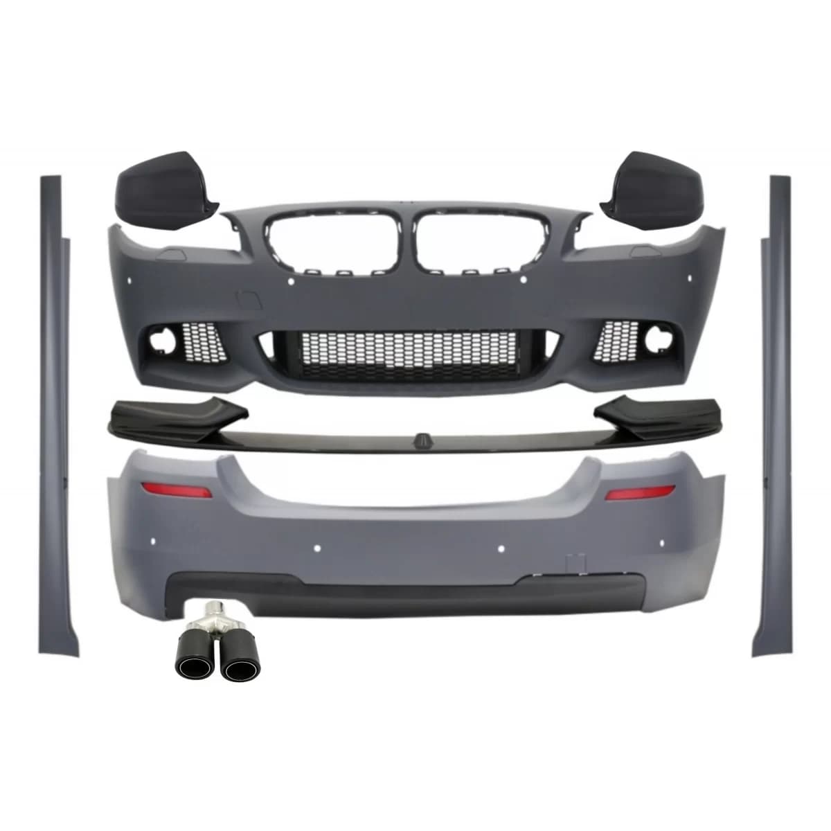 Complete Body Kit with Spoiler Lip and Mirror Covers Rear Carbon & Exhaust Muffler Tip Matte Carbon suitable for BMW 5 Series F10 Non LCI (2011-2014) M Design