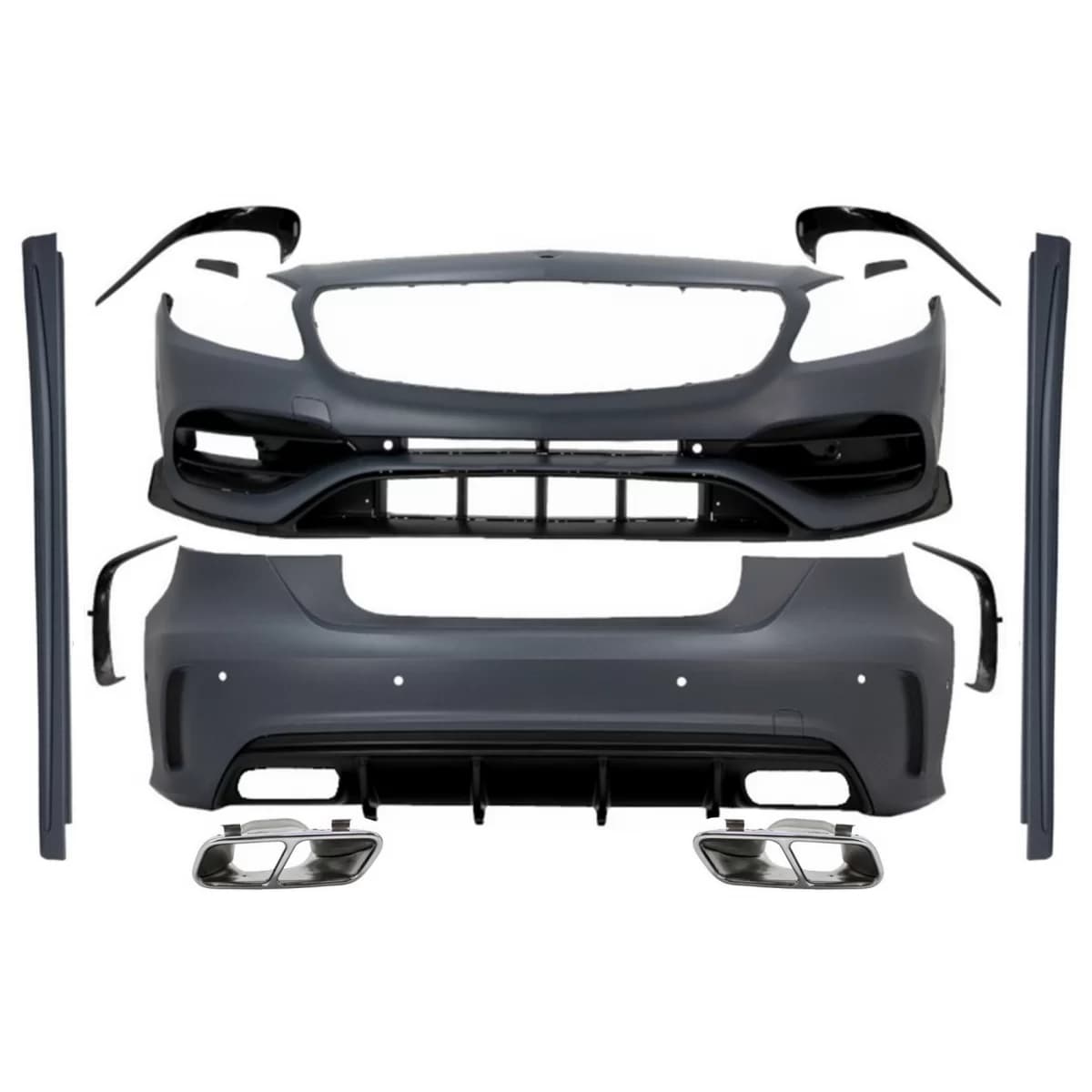 Complete Body Kit with Exhaust Muffler Tips suitable for Mercedes A-Class W176 (2012-2018) Facelift A45 Design