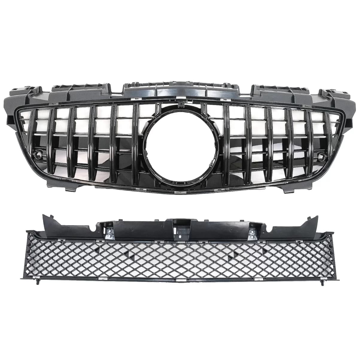 Front Grille with Lower Grille Mesh suitable for Mercedes SLK-Class R172 (2011-2015) GT-R Panamericana Design Black