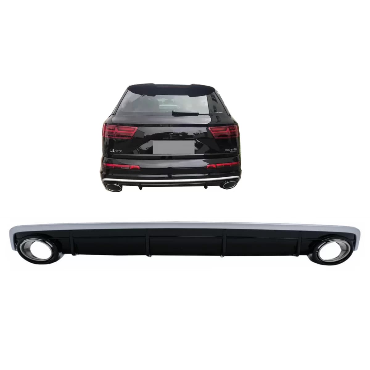Rear Bumper Valance Diffuser Double Outlet suitable for Audi Q7 SUV 4M (2015-2019) Standard Bumper