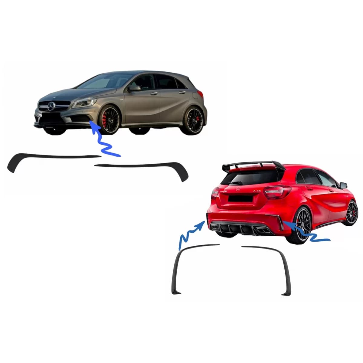 Bumpers Splitters Fins Aero suitable for Mercedes A-Class W176 A45 (2012-2018) Aero Edition Look