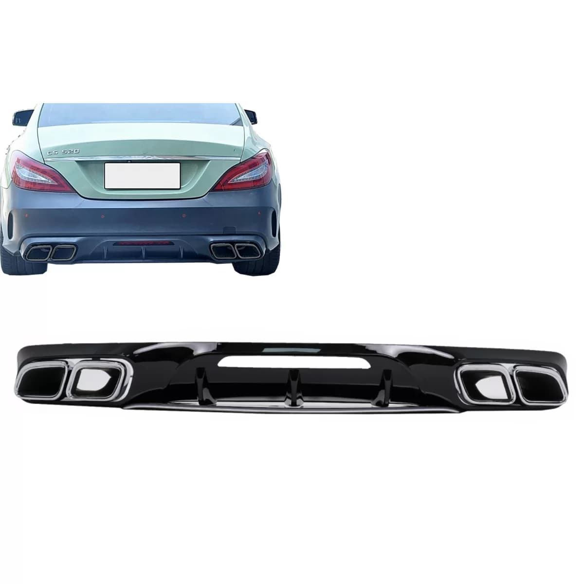 Rear Bumper Diffuser with Exhaust Muffler Tips suitable for Mercedes CLS Sedan W218 Sport Line (2011-2017)