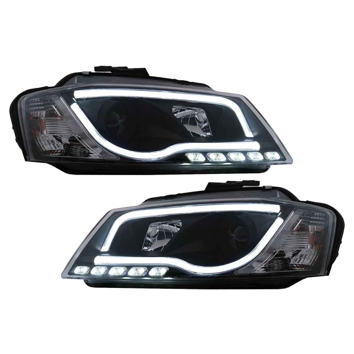 LED DRL Headlights suitable for Audi A3 8P Facelift Hatchback Sportback (2008-2012) Black