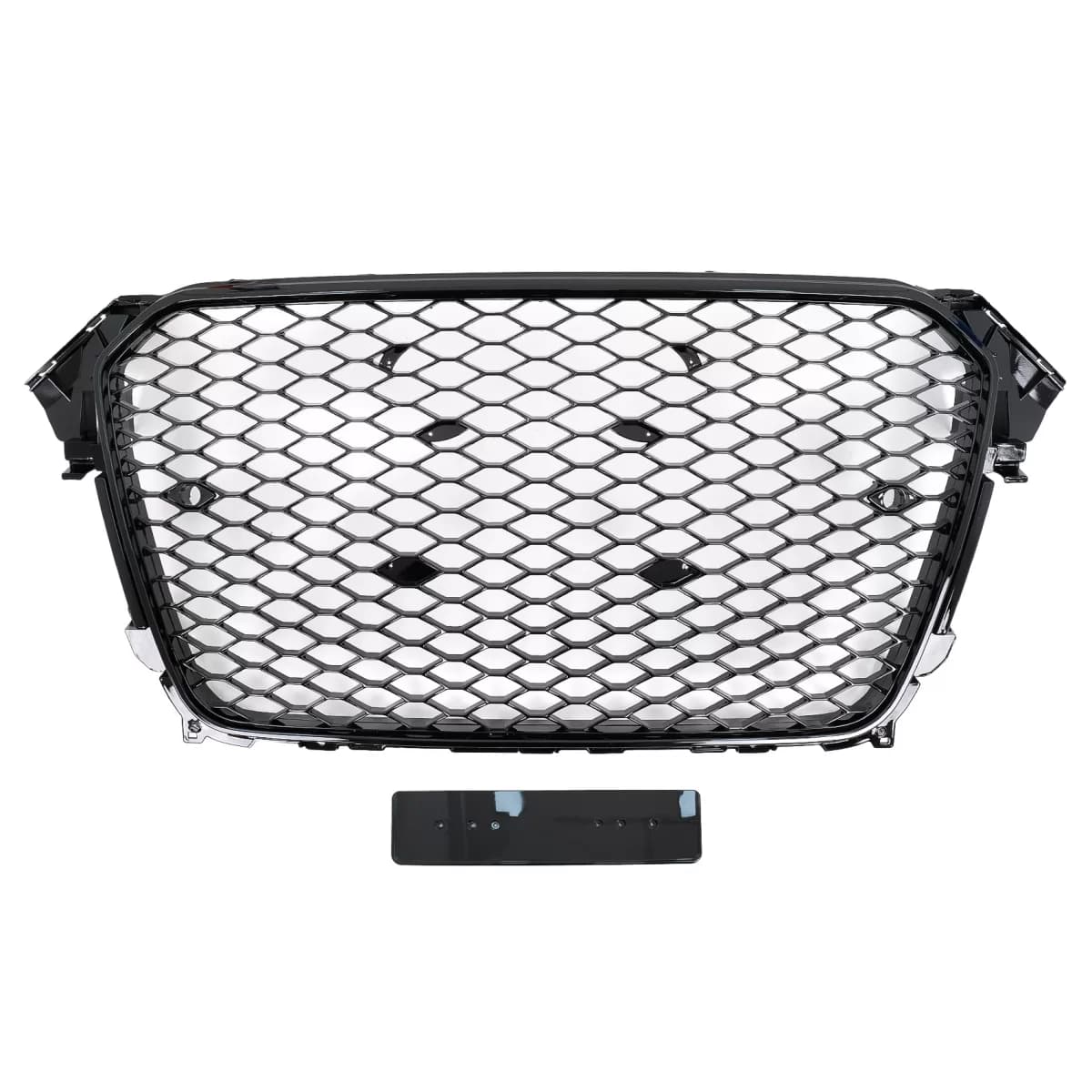 Badgeless Front Grille suitable for Audi A4 B8 Facelift (2012-2015) RS Design Honeycomb Piano Black With PDC