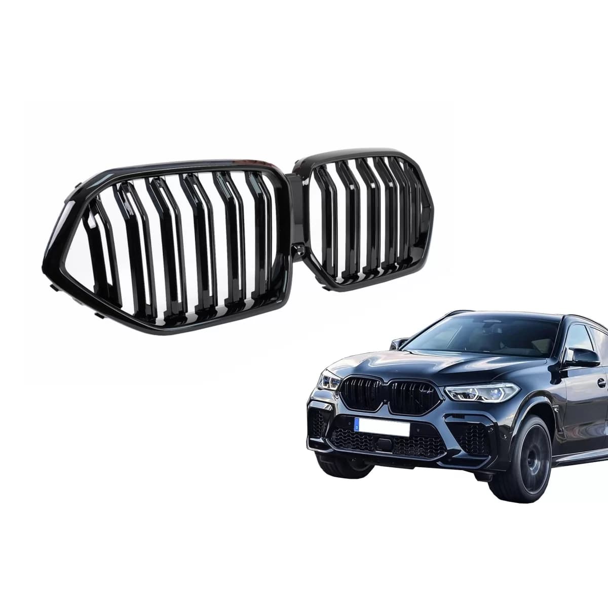 Central Kidney Grilles suitable for BMW X6 G06 (2019–) Double Stripe M Design Piano Black
