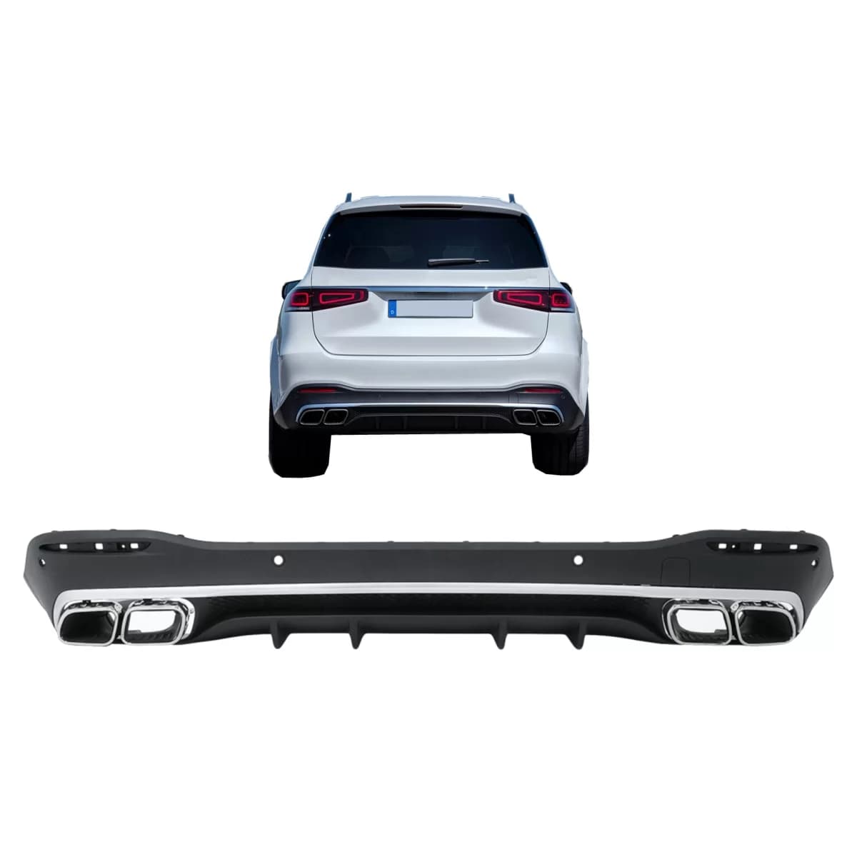 Rear Bumper Air Diffuser with Exhaust Muffler Tips suitable for Mercedes GLS Class X167 (2019-up) GLS63 Design