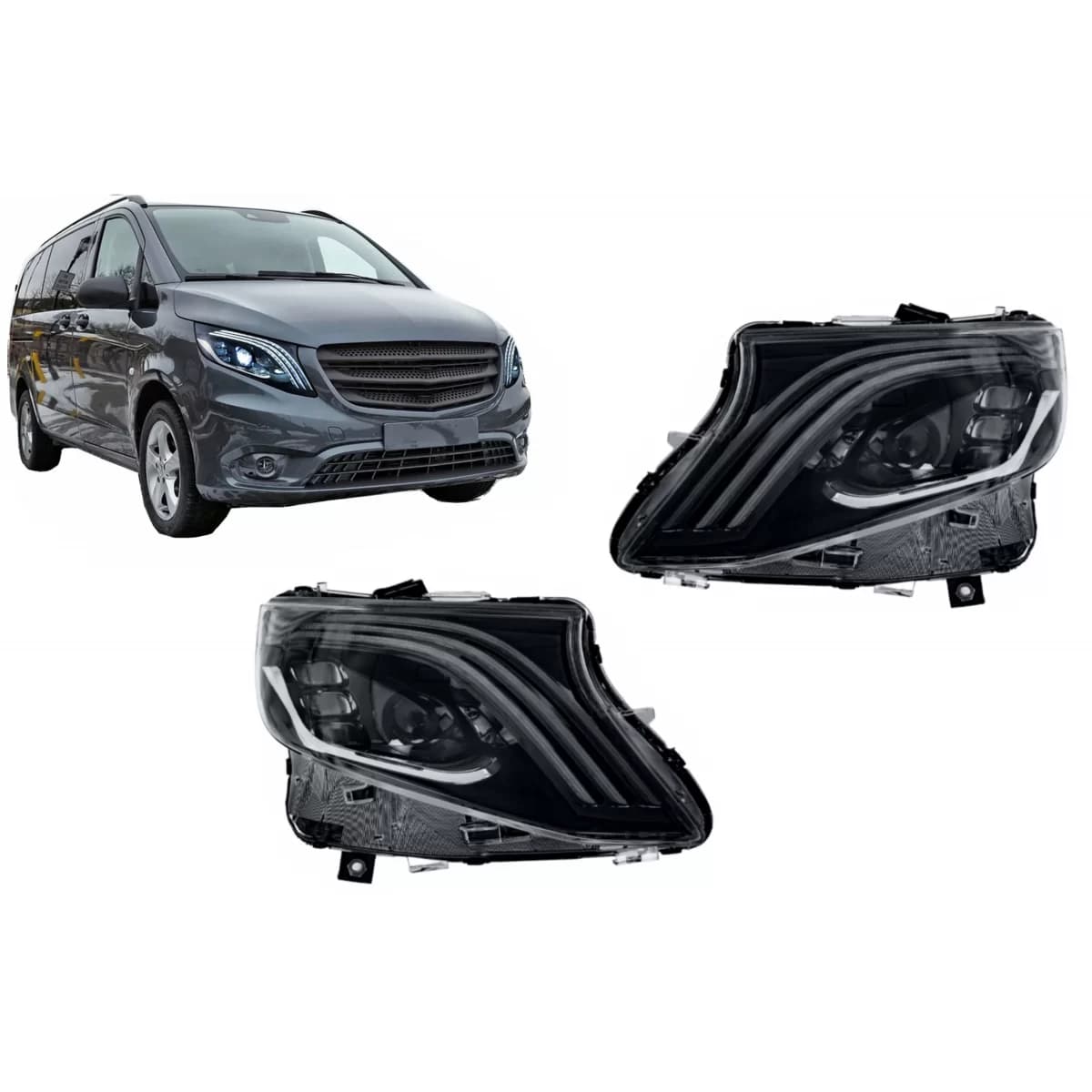 Full LED Headlights suitable for Mercedes V-Class Vito W447 (2014-2024) Black Dynamic Turning Lights