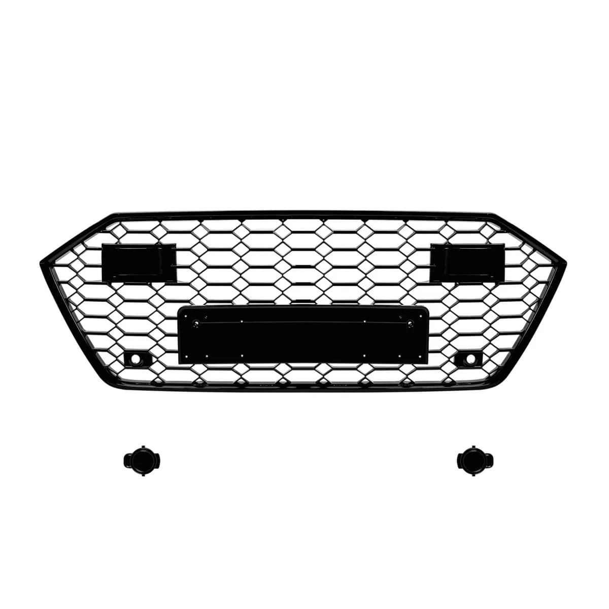 Black lacquer RS7 type grille suitable for Audi A7 Sportback after 2019 with ACC, for the model equipped with standard or S-line bumper, with openings for parking sensors
