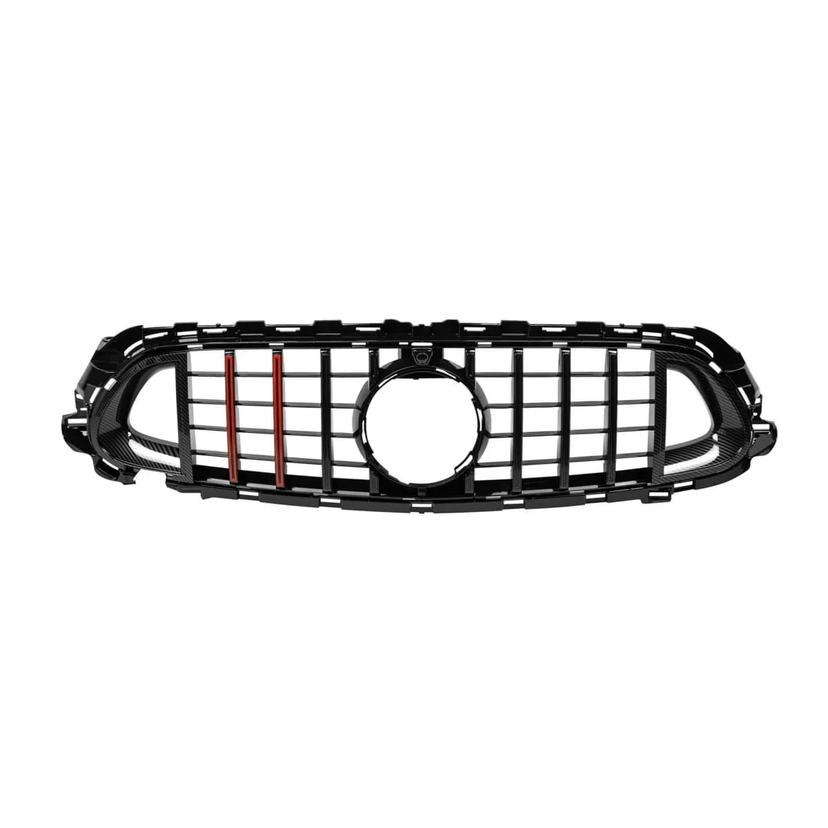 Black lacquer grille type Brabus with red lines suitable for Mercedes E-Class W213 sedan, S213 estate after 2020 with opening for camera