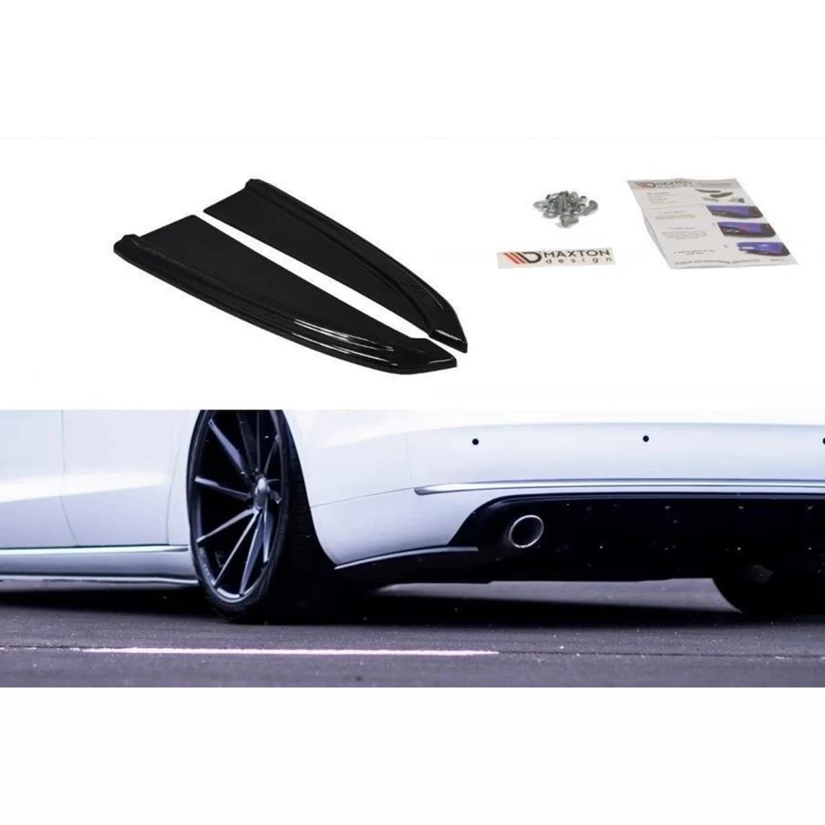 Maxton Design side additions suitable for standard rear bumper of Audi A8 D4 2009-2013, black lacquer