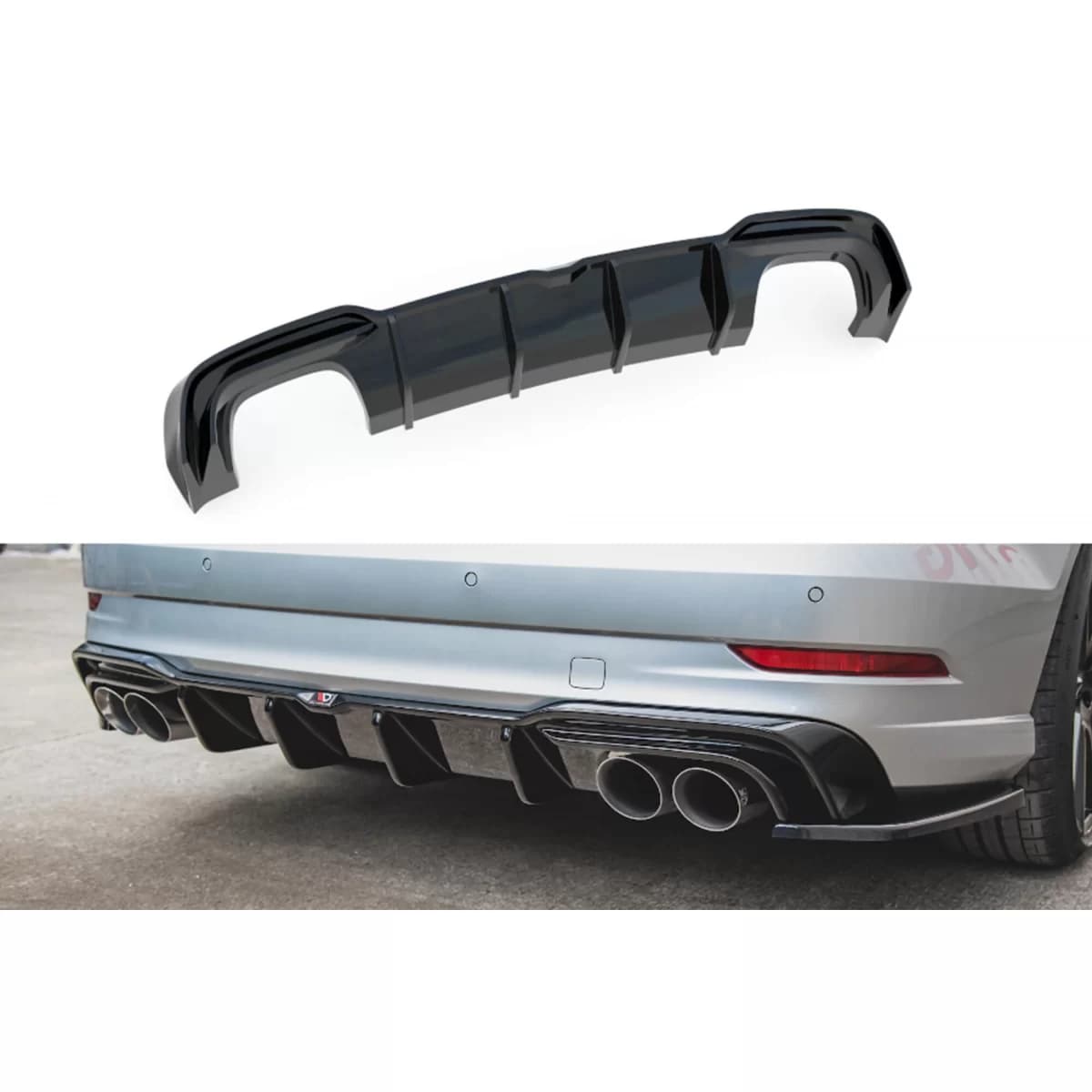 Maxton Design diffuser suitable for rear S3 bumper on Audi A3 8V sedan 2016-2020, black lacquer
