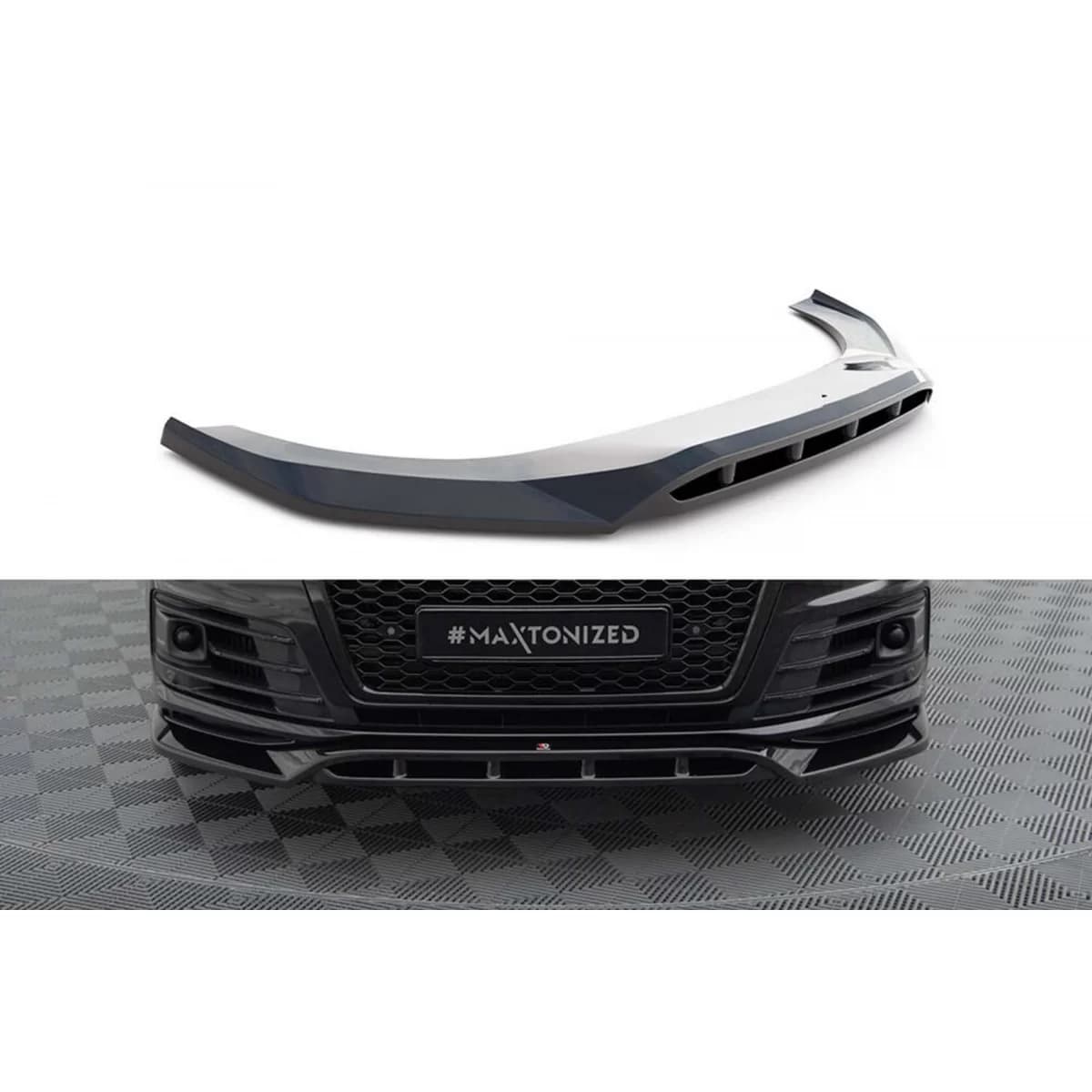 Maxton Design version 2 spoiler suitable for front bumper of Audi SQ7, Q7 S-Line 2016-2019, black lacquer