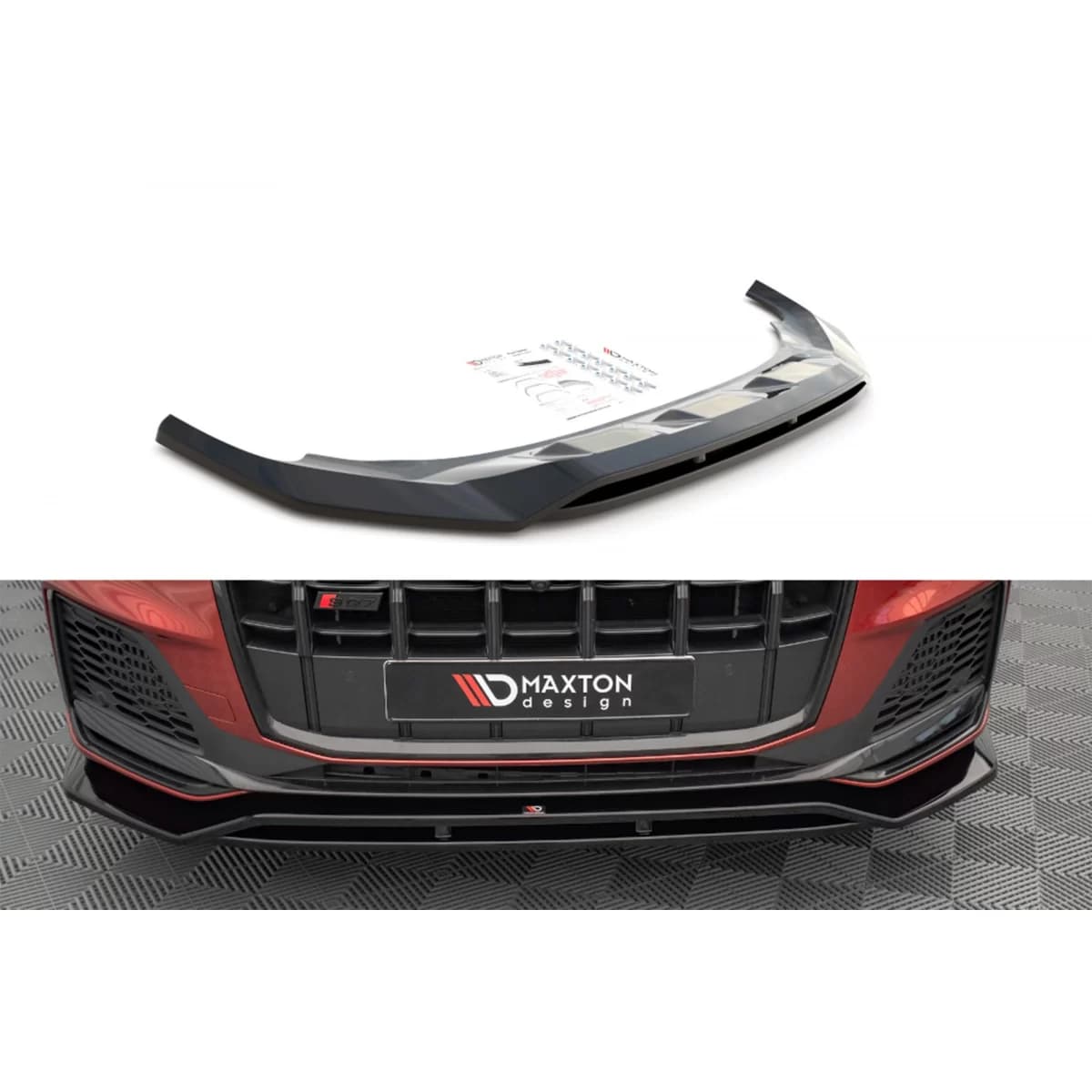 Maxton Design spoiler suitable for front S-Line bumper on Audi Q7 S-Line, SQ7 after 2019, black lacquer