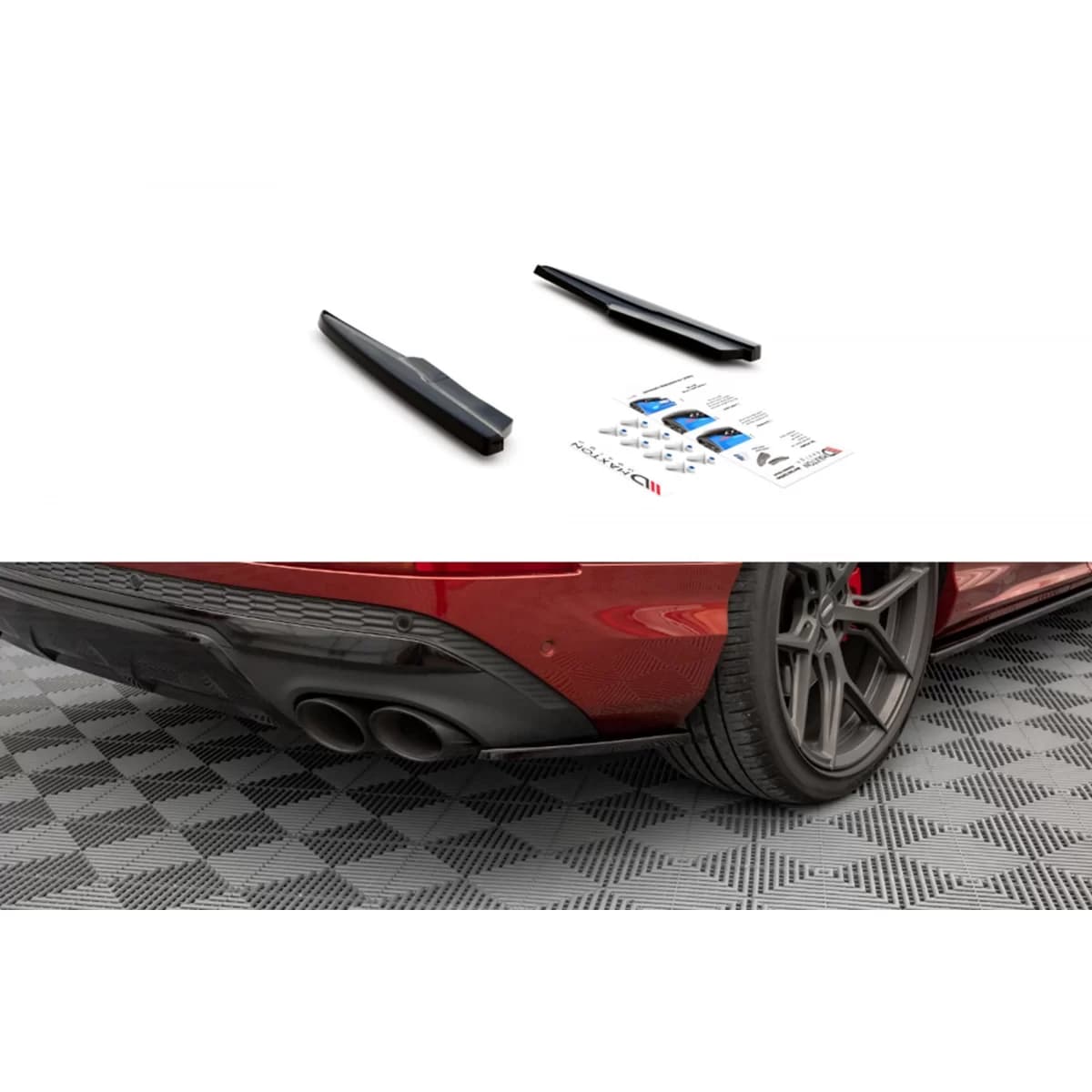 Maxton Design side extensions suitable for rear S-Line bumper of Audi Q7 S-Line, SQ7 2019-2023, black lacquer