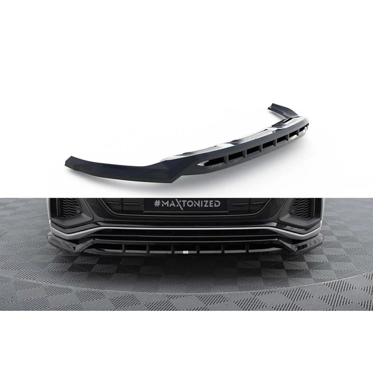 Maxton Design version 2 spoiler suitable for front bumper of Audi SQ8, Q8 S-Line 2018-2023, black lacquer