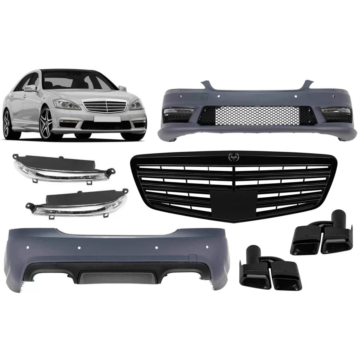 A Design package type S63 suitable for Mercedes S-Class W221 2006-2013 for short and long wheelbase, without thresholds