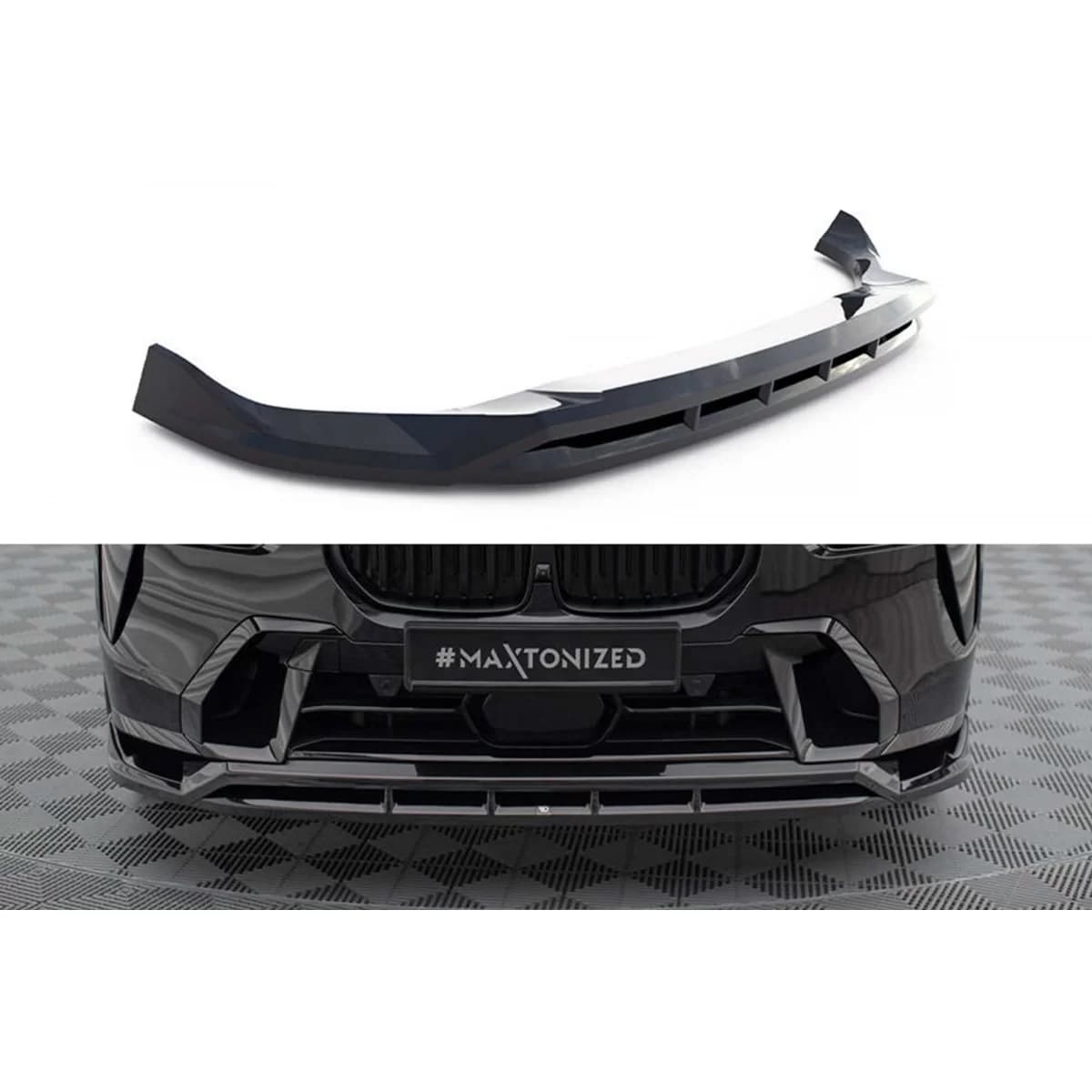 Maxton Design spoiler suitable for front bumper of BMW X7 G07 with M package after 2022, black lacquer