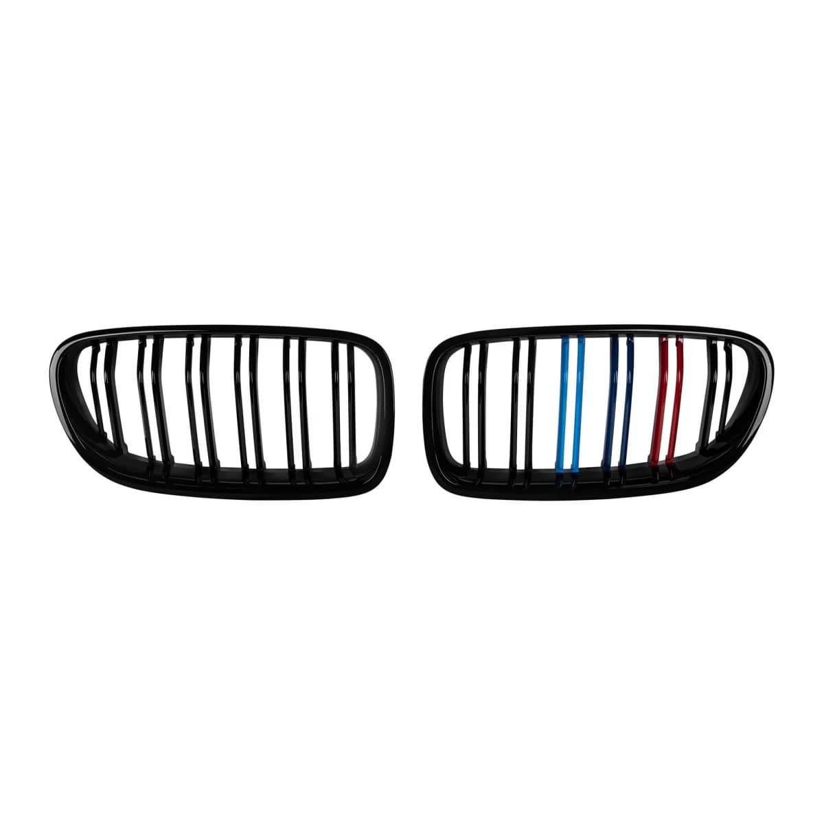 M5 style double ribbed kidney grilles in black lacquer with M decoration suitable for BMW 5 Series F10 sedan, F11 touring 2010-2017