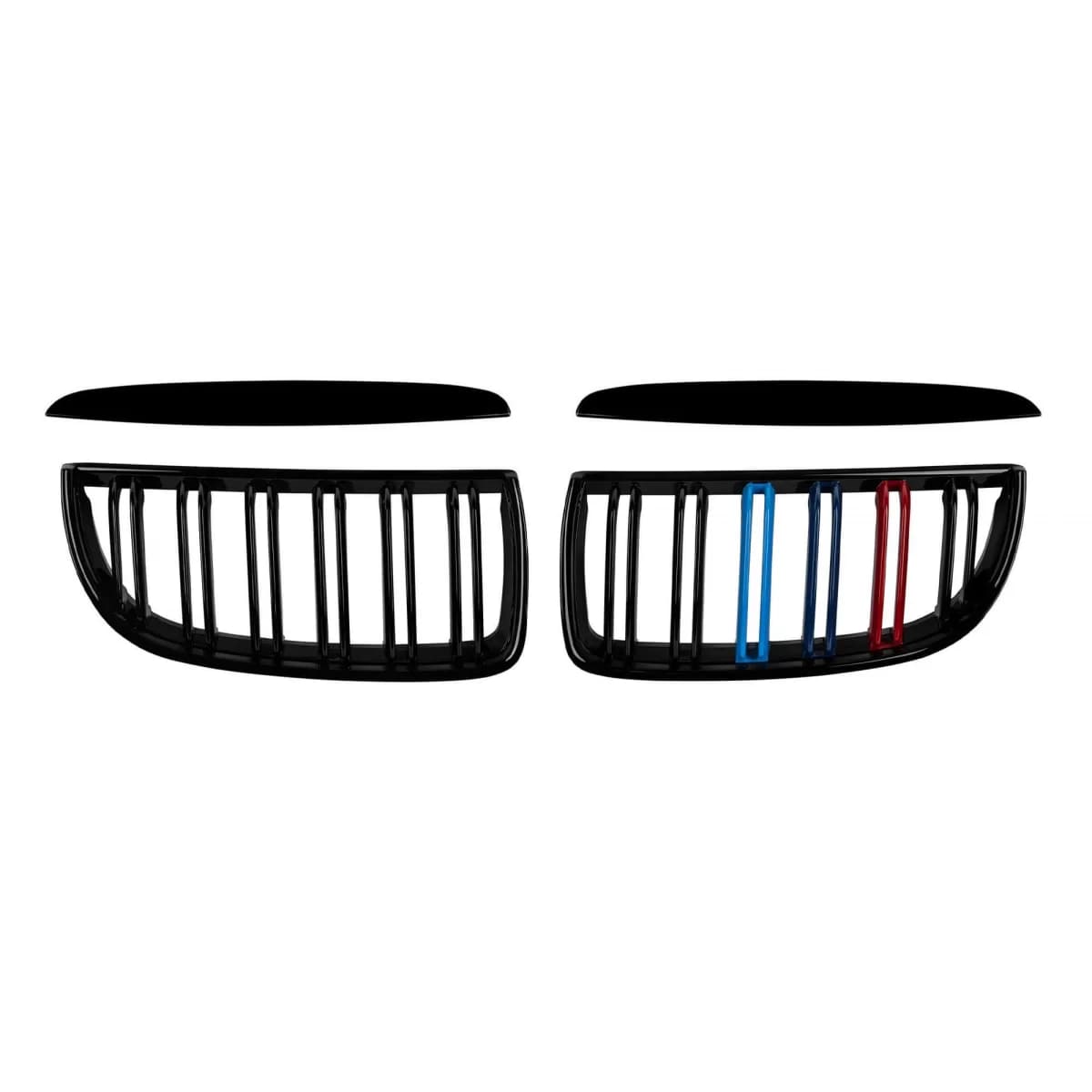 Double slat kidneys in black lacquer with M decoration suitable for BMW 3 Series E90 sedan, E91 touring 2005-2008