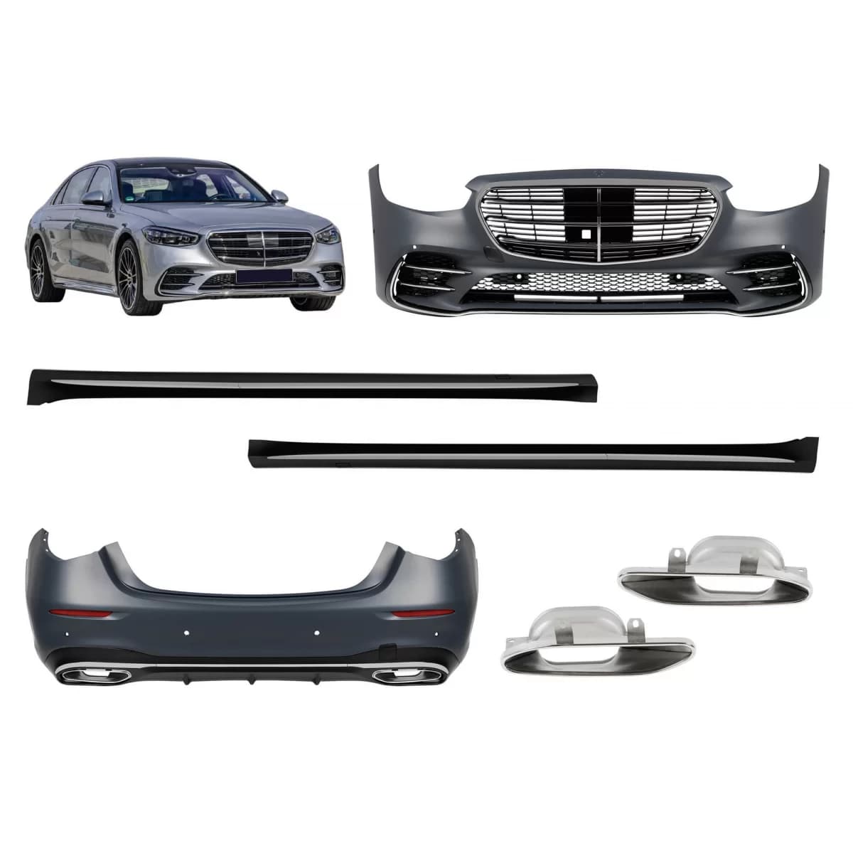 Tuning package type 450 Silver suitable for Mercedes S-Class W223 after 2020 with side skirts