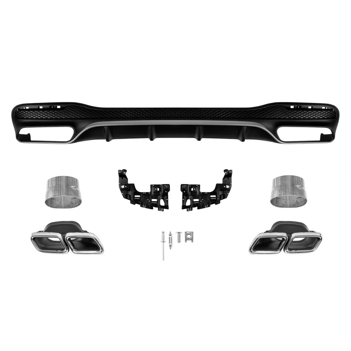 GLE63 type diffuser with chrome tips for rear A Design bumper suitable for Mercedes GLE W166 2015-2019 -oo--oo-, with chrome trim