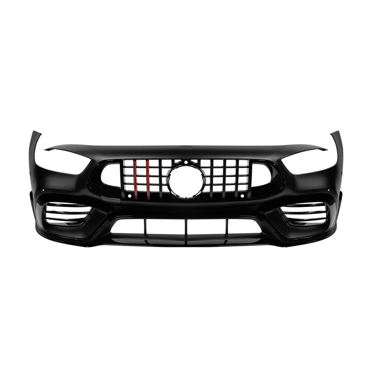Front A Design GT63 type bumper with black lacquer Brabus type grille with red lines suitable for Mercedes A Design GT 4 Door Coupe after 2019