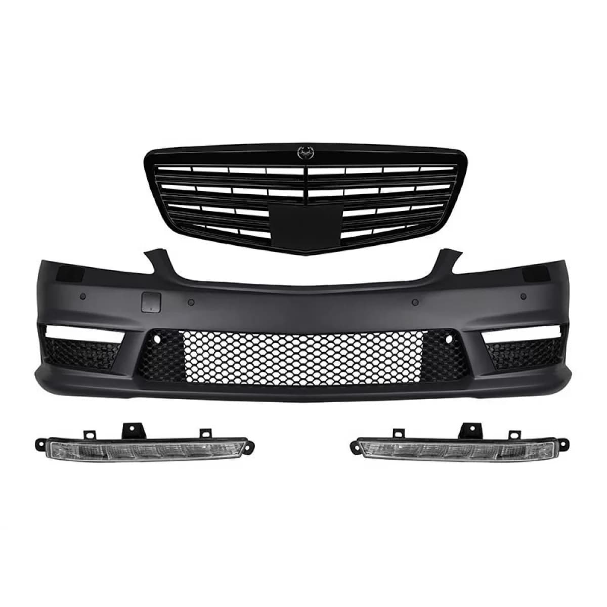 Front A Design bumper type S63, S65 with black lacquer grille suitable for Mercedes S-Class W221 2006-2013 with daytime running lights