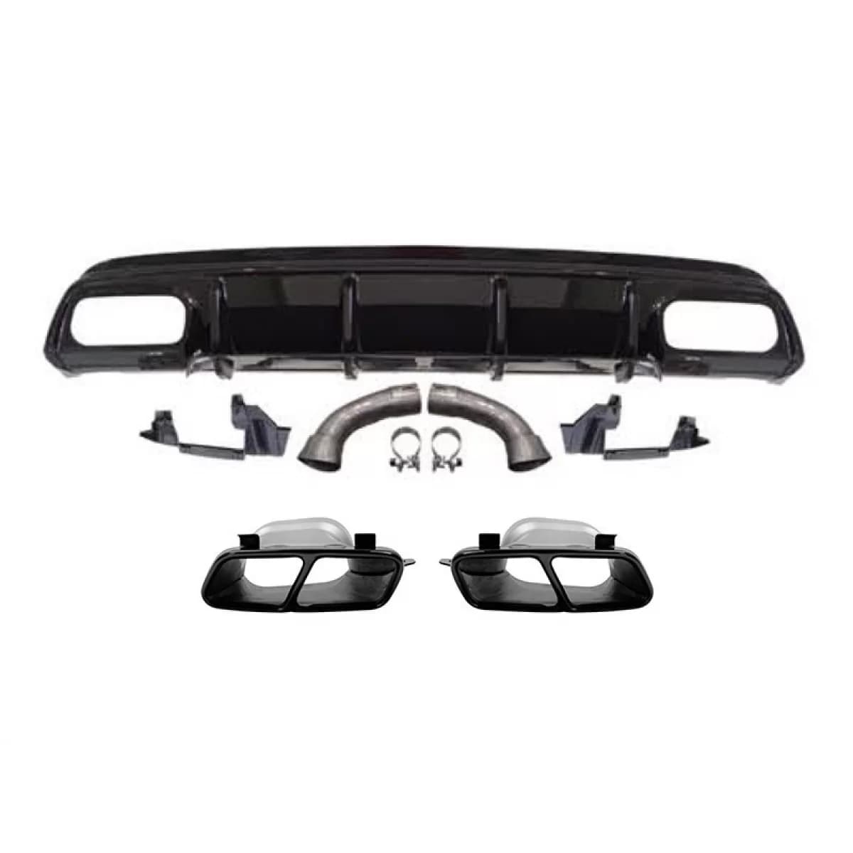A45 type diffuser with black tips suitable for A Design rear bumper on Mercedes A-Class W176 2013-2015, black lacquer