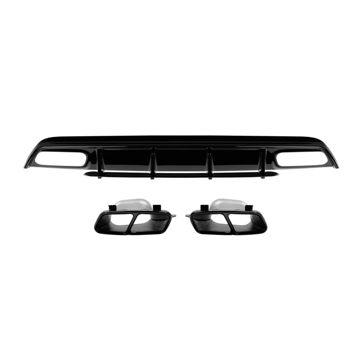 A45 type diffuser with black tips suitable for A Design rear bumper on Mercedes A-Class W176 2015-2018, black lacquer