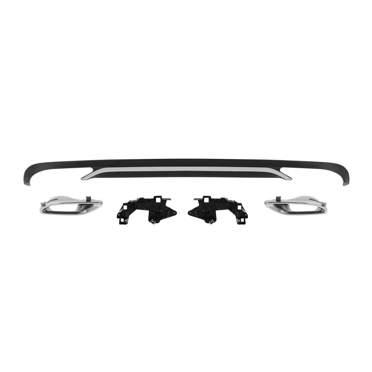 E300 type diffuser with chrome tips suitable for standard rear bumper of Mercedes E-Class W212, S212 2014-2016, -oo--oo-, with chrome trim