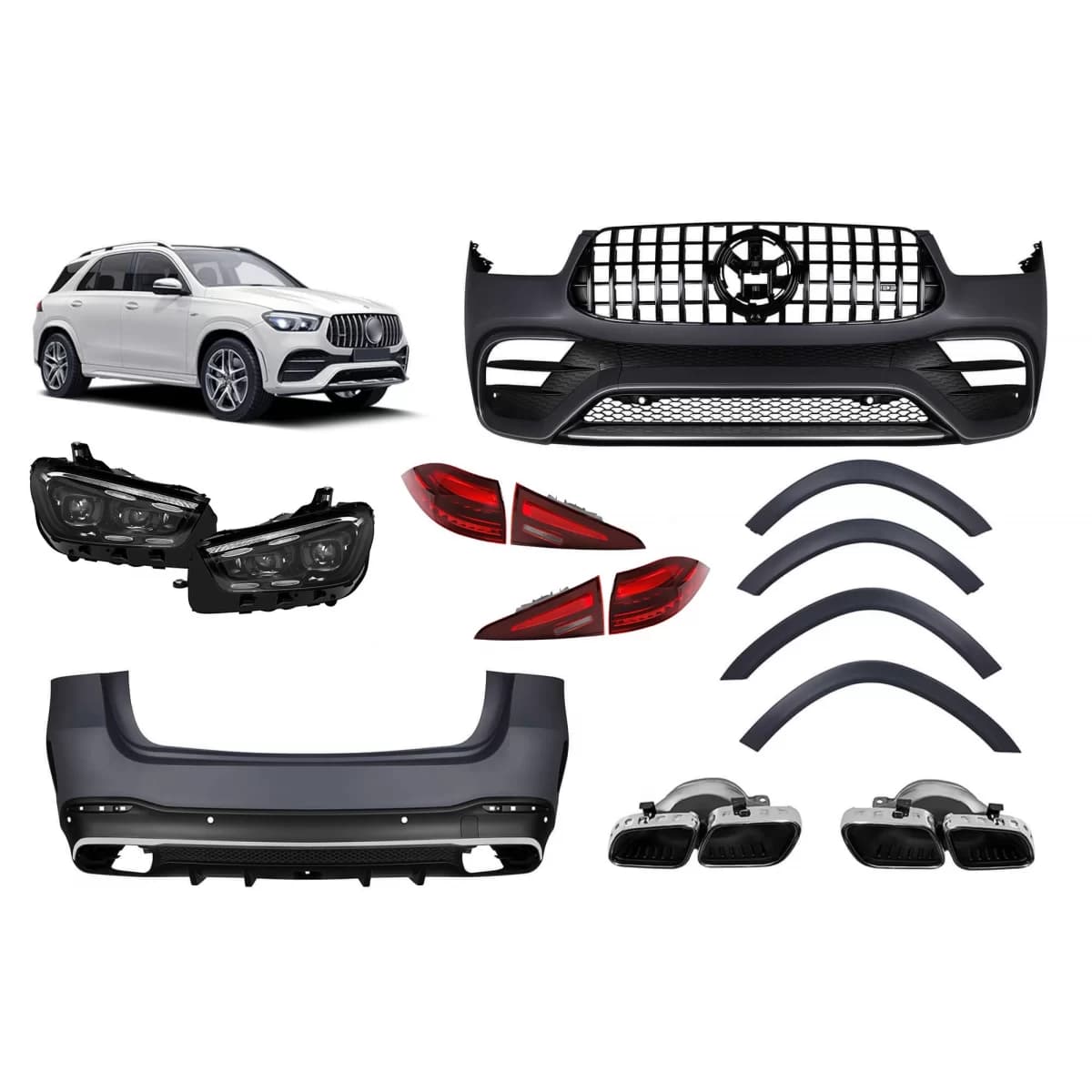 A Design package type 63 suitable for Mercedes GLE W167 2018-2023 with headlights and taillights