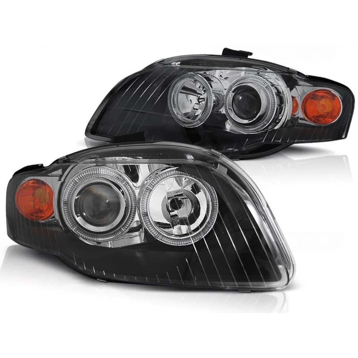 Tuning headlight set with halogen angel eyes suitable for Audi A4 B7 11.2004-03.2008 sedan/wagon/cabriolet, left and right