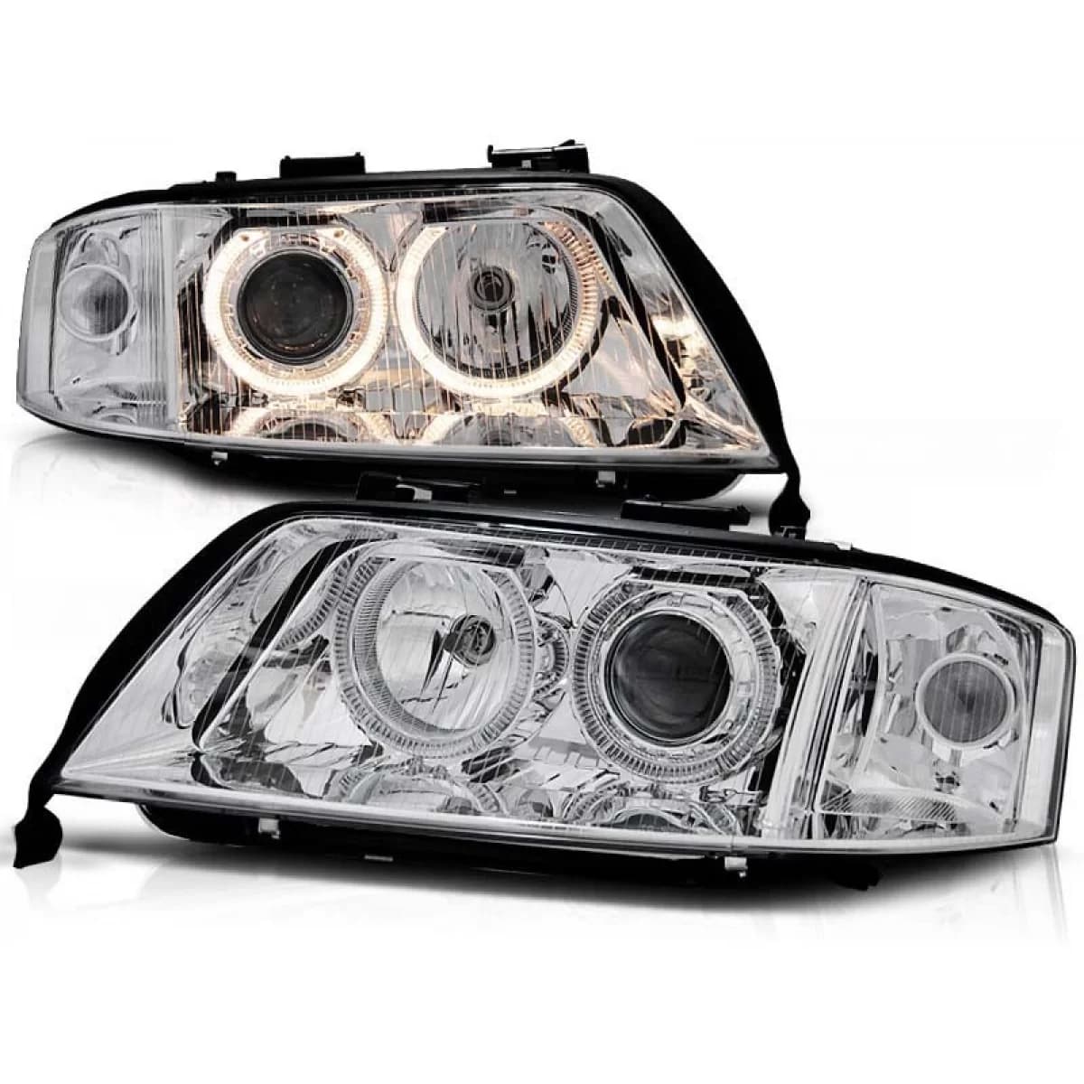 Tuning headlight set with halogen angel eyes suitable for Audi A6 C5 06.2001-05.2004 sedan/wagon, left and right