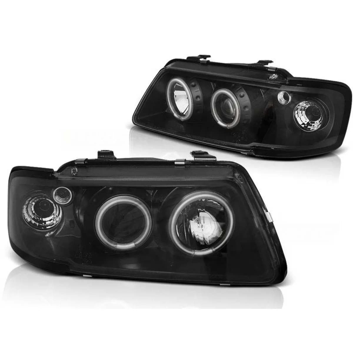 Tuning headlight set with halogen angel eyes suitable for Audi A3 8L 08.1996-08.2000, left and right