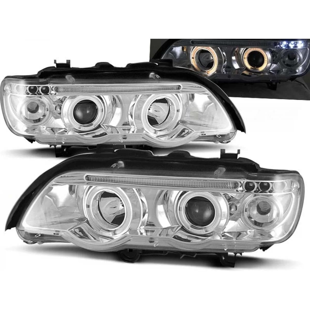 Tuning headlight kit with halogen angel eyes suitable for BMW X5 E53 09.1999-10.2003, left and right