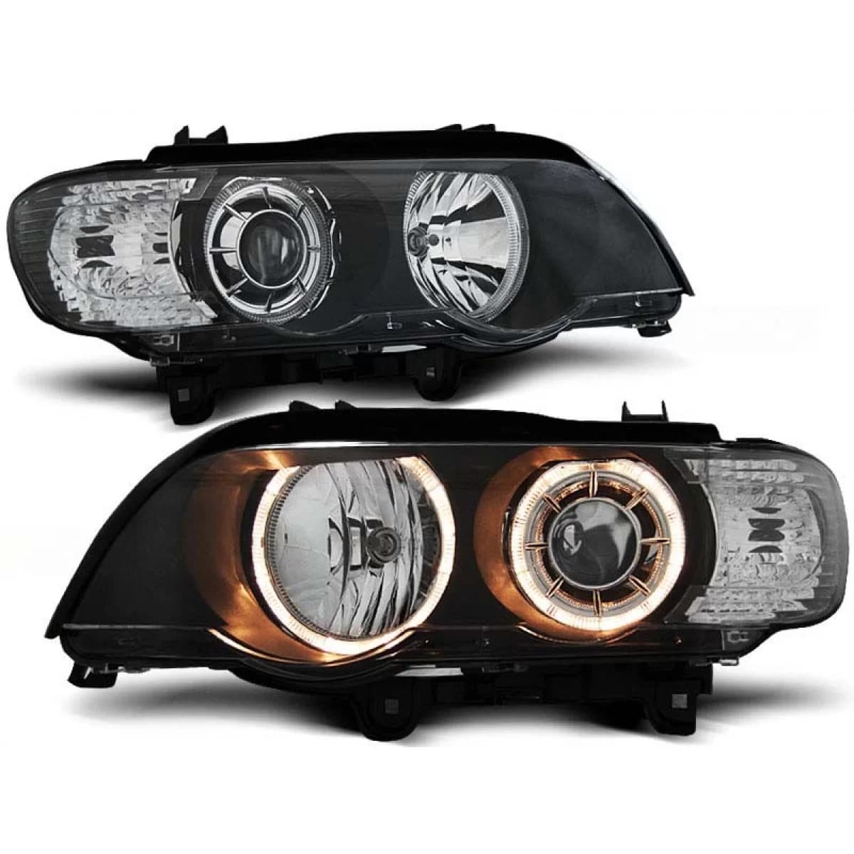 Tuning headlight set with halogen angel eyes suitable for BMW X5 E53 09.1999-10.2003, left and right