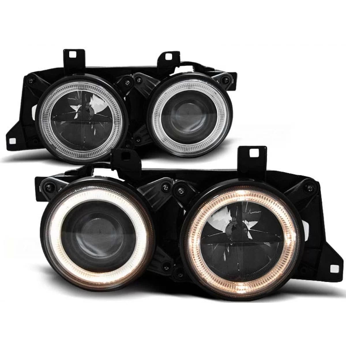 Tuning headlight set with halogen angel eyes suitable for BMW 5 E34 1987-1995 sedan/wagon, BMW 7 E32 1986-1994, left and right