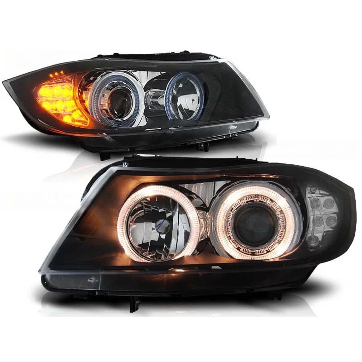 Tuning headlight set with halogen angel eyes suitable for BMW 3 E90/E91 03.2005-08.2008, left and right