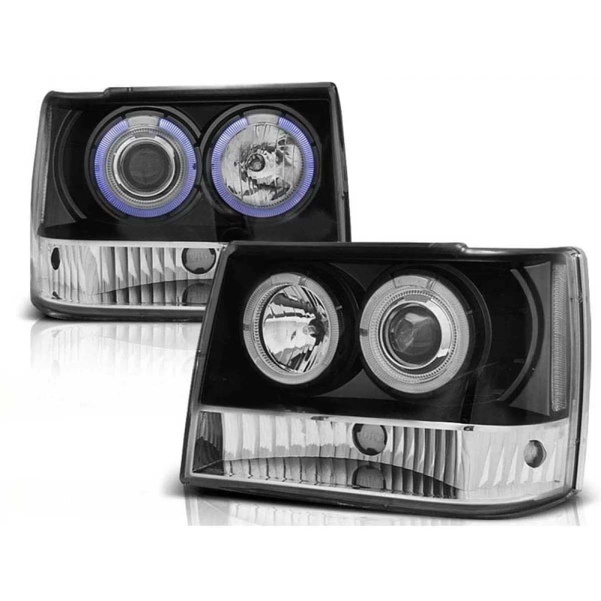 Tuning headlight set with halogen angel eyes suitable for Chrysler JEEP GRAND CHEROKEE 1993-1998, left and right