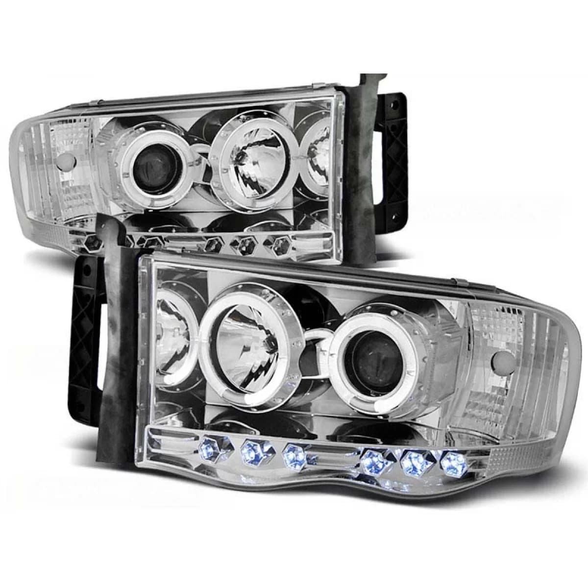 Tuning headlight kit with halogen angel eyes suitable for Dodge RAM 2002-2006, left and right