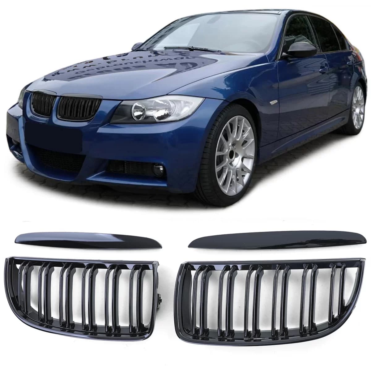 Double slat kidney grille performance gloss black for 3 Series BMW E90 E91 2005-2008
