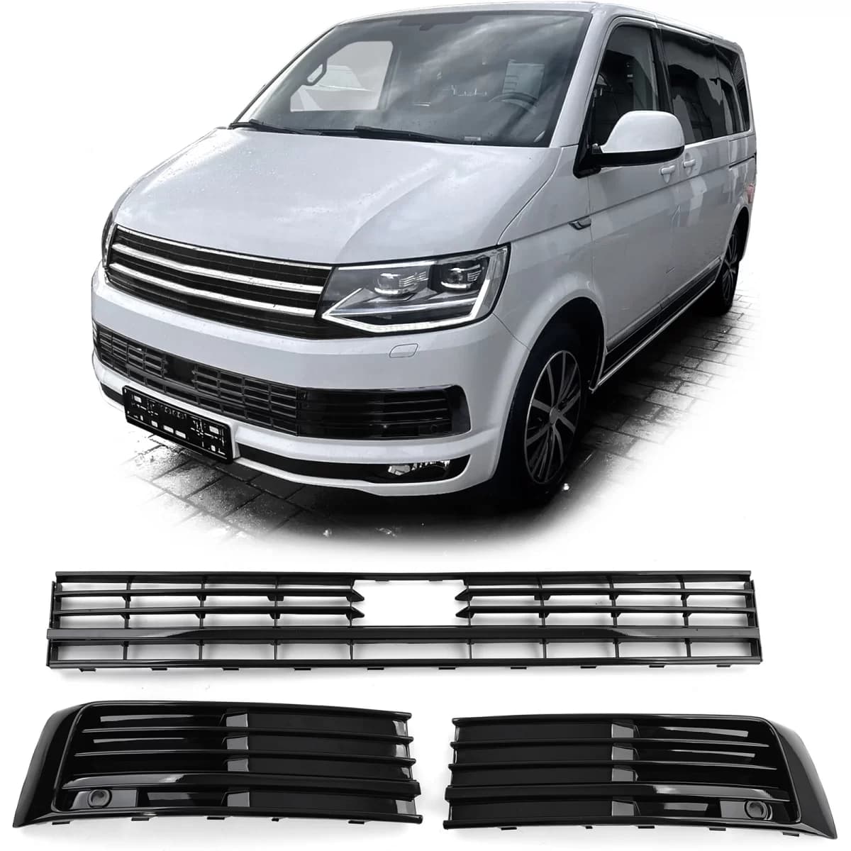 Radiator Grille Mesh Bumper Gloss Black for VW T6 Multivan with ACC 15-19