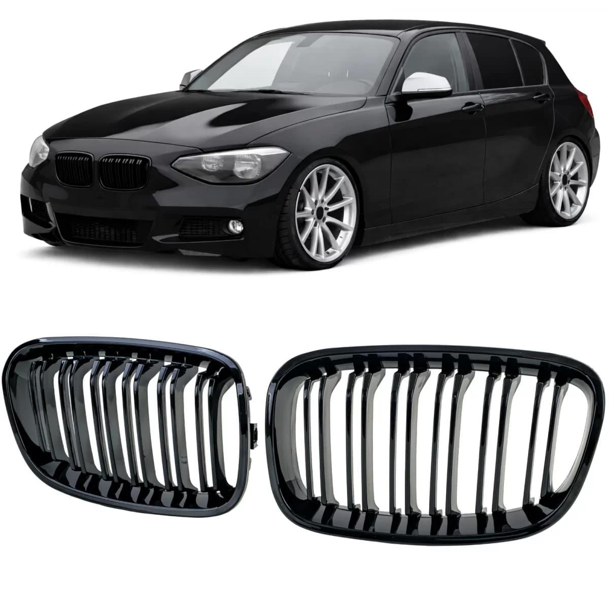 Double slat kidney grille Performance gloss black for 1 Series BMW F20 F21 2010-2014
