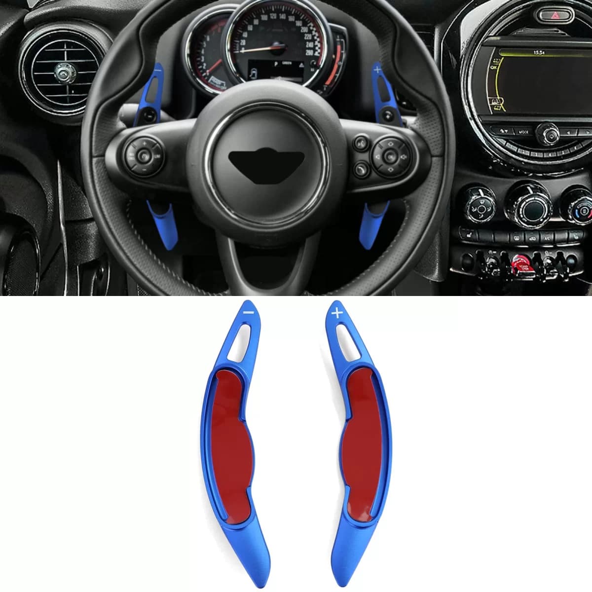Paddle shifter extension aluminum blue fits Mini Cooper F55 F56 Convertible F57