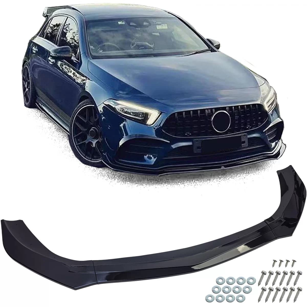 Front spoiler lip sport black gloss fits for Mercedes A W177 V177 from 2018