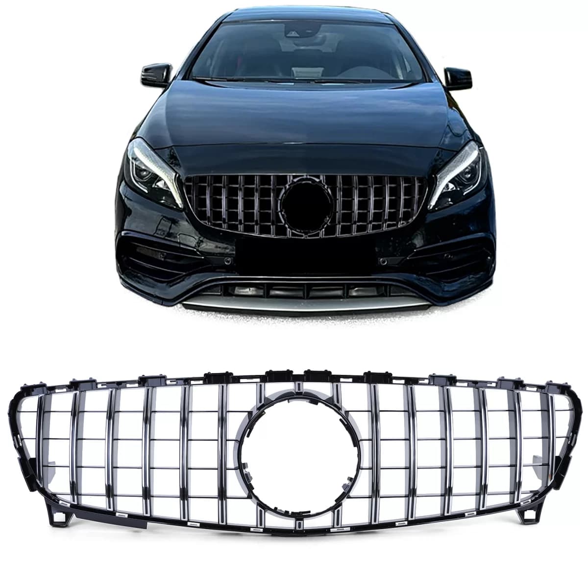 Sport grille black gloss chrome suitable for Mercedes W176 Facelift 15-18