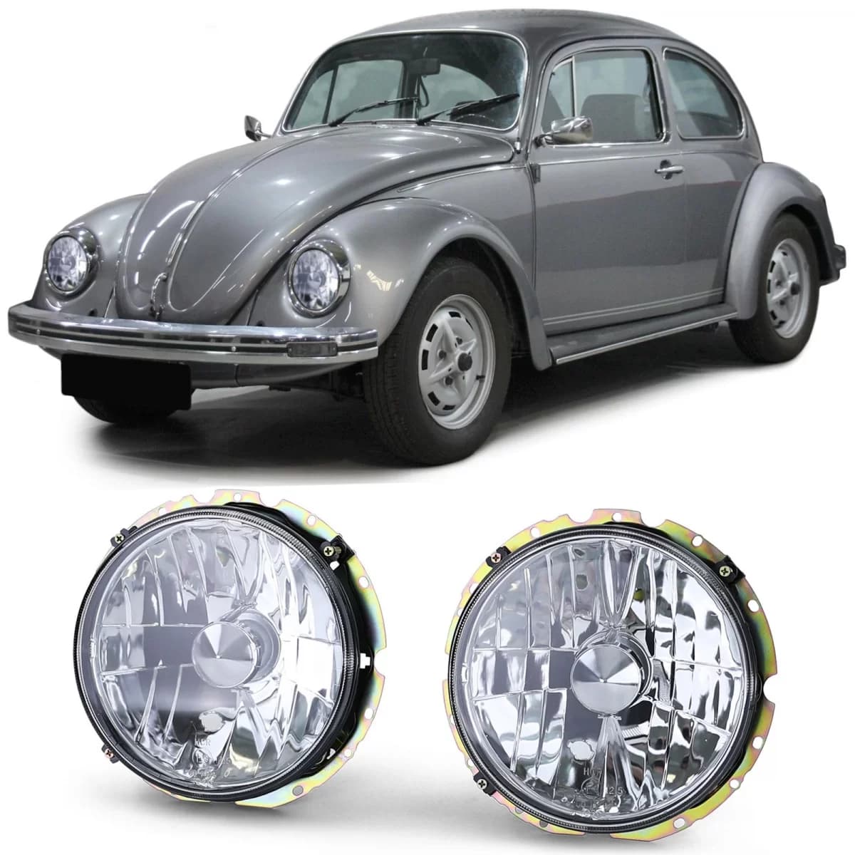 Clear glass headlight H4 chrome for VW Beetle + Convertible from 73