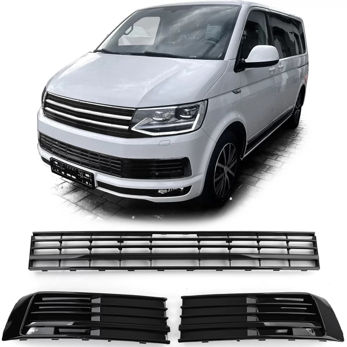 Radiator Grille Grid Bumper Gloss Black for VW T6 Multivan without ACC 15-19