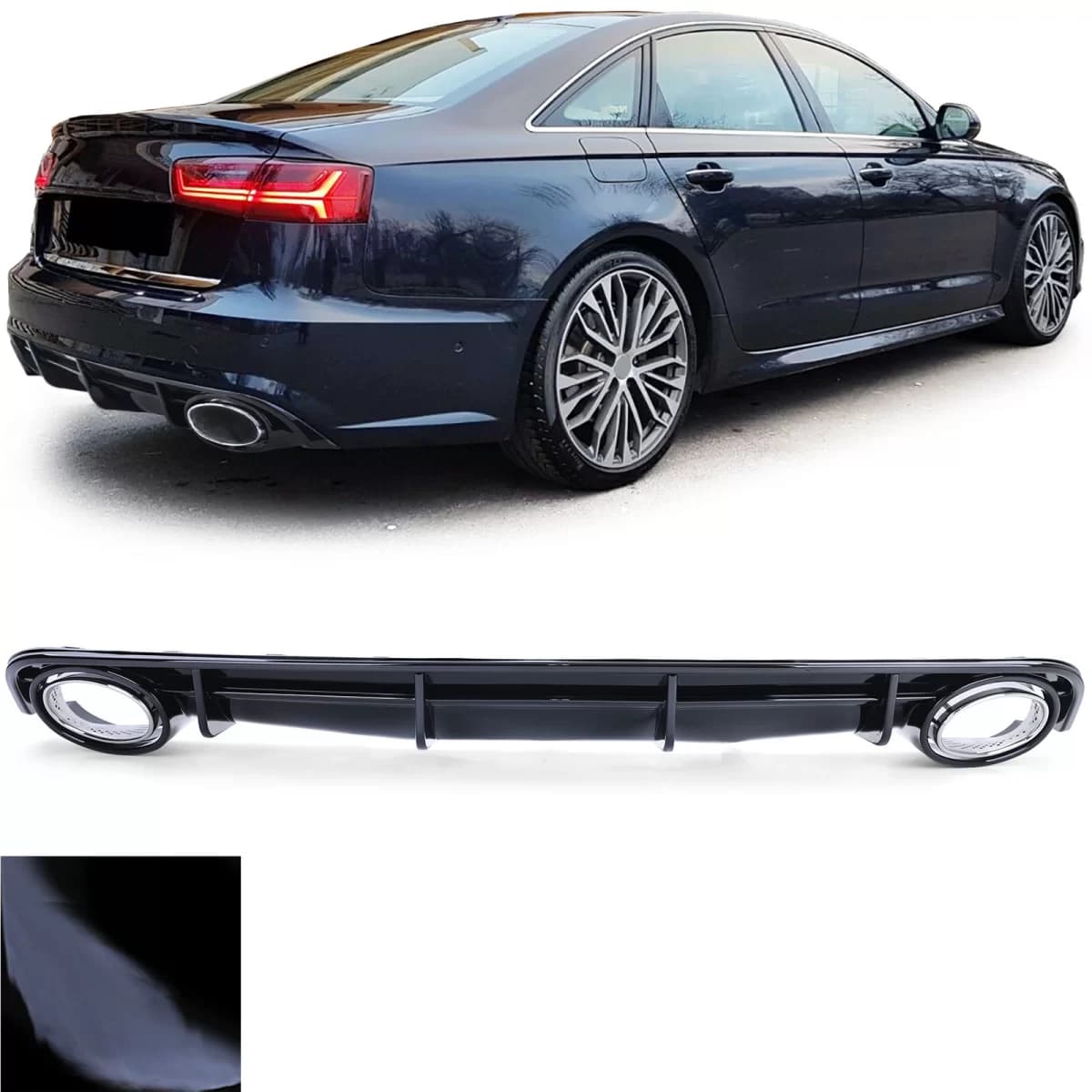 Sport rear diffuser gloss black with chrome tailpipes for Audi A6 C7 4G 14-18